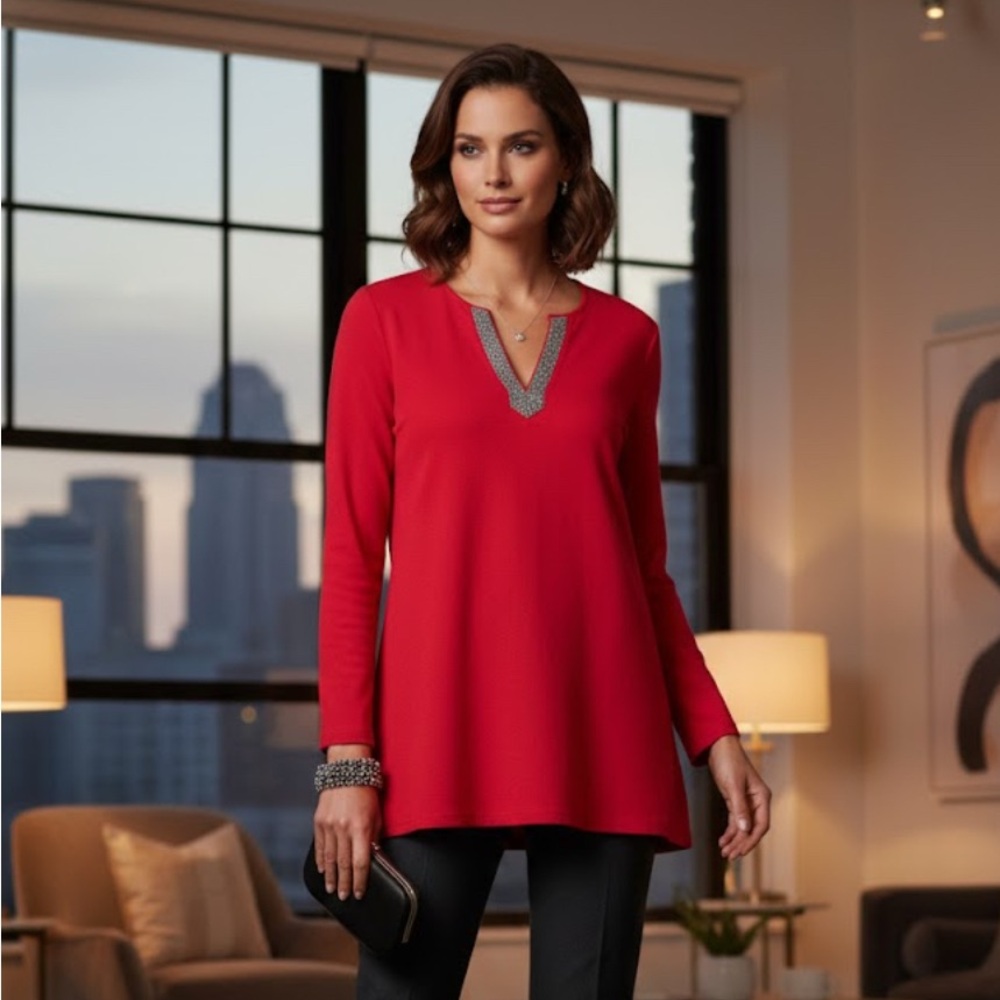 NWT Chico's fabulously red 100%‎ pima cotton tunic size 4